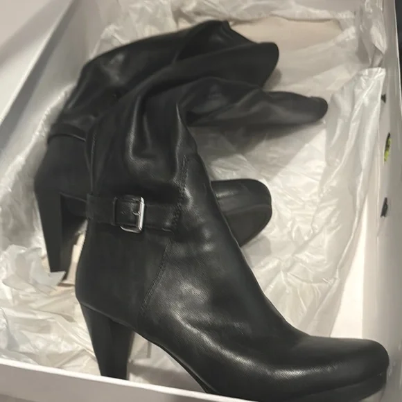 Nine West | Shoes | Nine West Black Heeled Boots With Decorative Buckle |  Poshmark